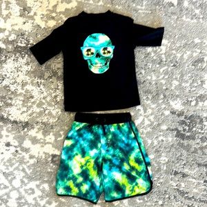 Rash guard and swim trunks